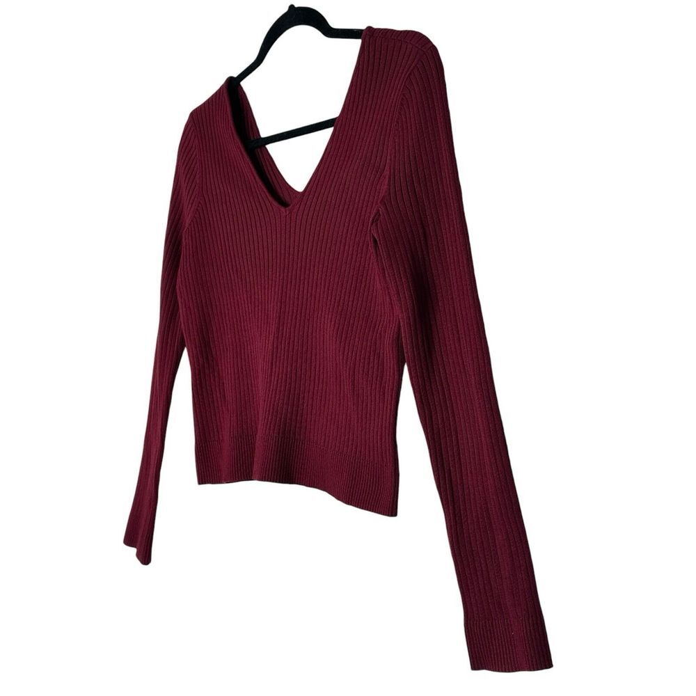 Skies are Blue Anthropologie Top Womens Medium Burgundy Long Sleeve‎ Stretch - Picture 4 of 8